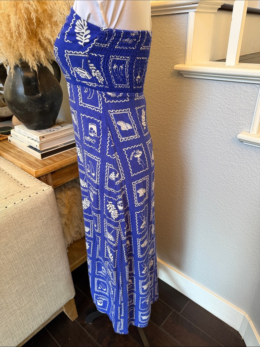 Anthropologie Paper Heart Strapless Blue Maxi Linen Blend Dress Size Small - Picture 4 of 8